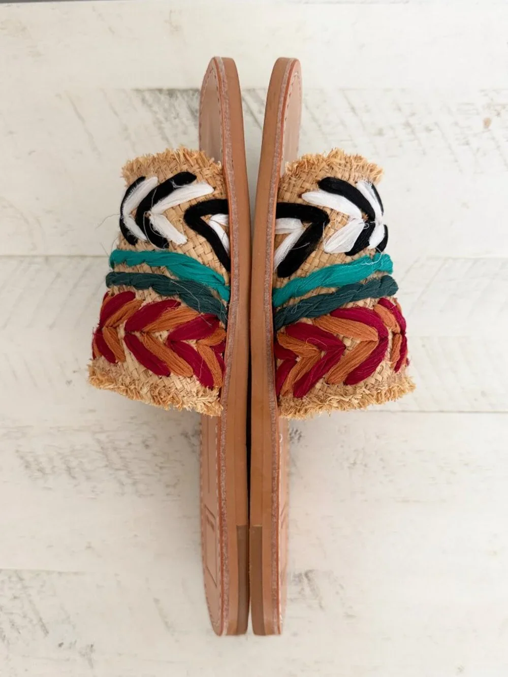 Dolce Vita Boho Raffia Slide Sandals Size 7. Woven Embroidered. Worn Once - Picture 7 of 11